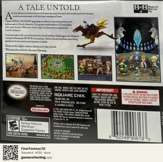 Final Fantasy III Nintendo DS, NTSC box back