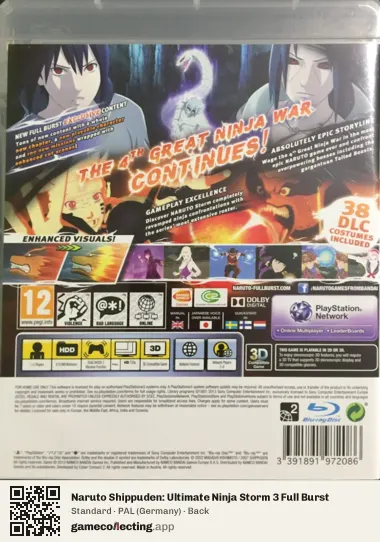 Naruto Shippuden: Ultimate Ninja Storm 3 Full Burst PlayStation 3, Germany box back