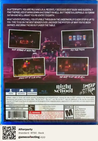 Afterparty PlayStation 4, NTSC box back