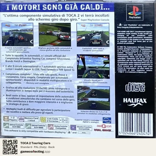 TOCA 2 Touring Cars PlayStation, Italy box back