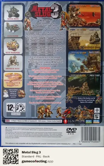 Metal Slug 3 PlayStation 2, PAL box back
