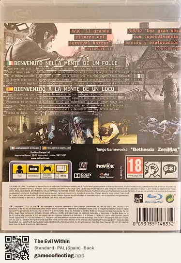 The Evil Within PlayStation 3, Spain box back