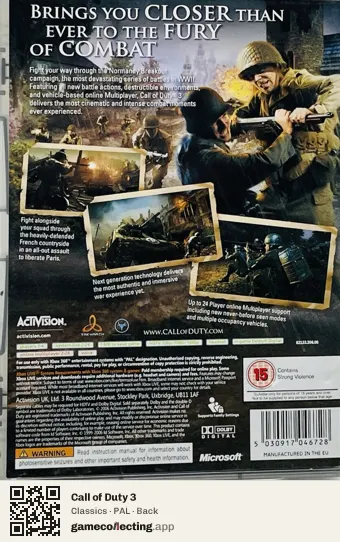 Call of Duty 3 Xbox 360, PAL box back
