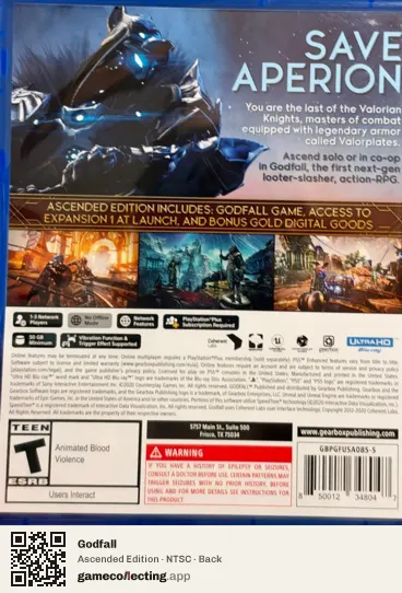 Godfall PlayStation 5, NTSC box back