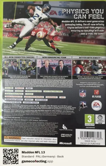 Madden NFL 13 Xbox 360, Germany box back