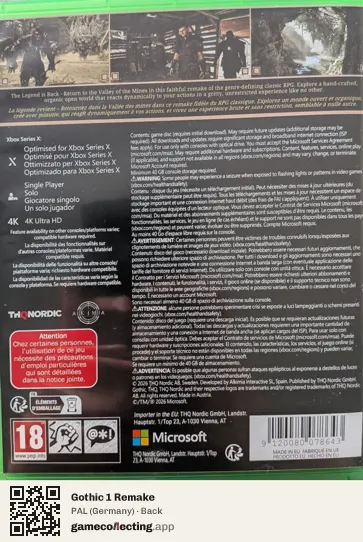 Gothic 1 Remake Xbox Series X, Germany box back
