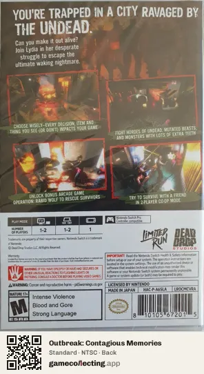 Outbreak: Contagious Memories Nintendo Switch, NTSC box back
