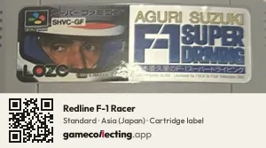 Redline F-1 Racer Super Nintendo Entertainment System, Asia cartridge label