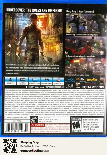 Sleeping Dogs PlayStation 4, NTSC box back