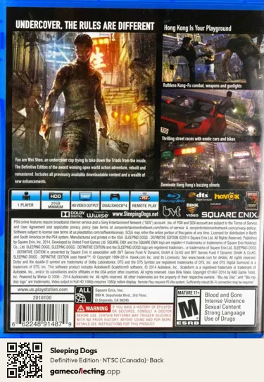 Sleeping Dogs PlayStation 4, Canada box back