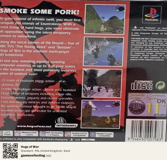 Hogs of War PlayStation, United Kingdom box back