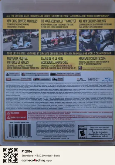 F1 2014 PlayStation 3, Mexico box back