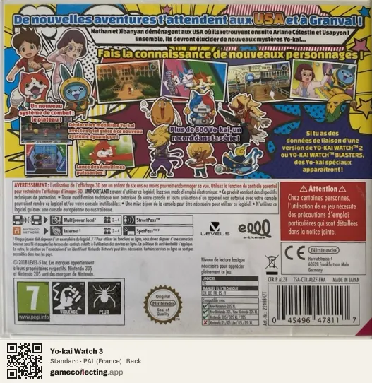 Yo-kai Watch 3 Nintendo 3DS, France box back