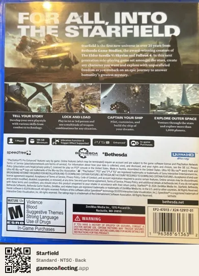 Starfield PlayStation 5, NTSC box back