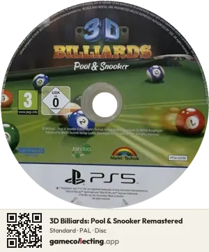 3D Billiards: Pool & Snooker Remastered PlayStation 5, PAL disc