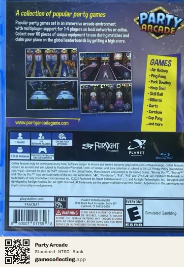 Party Arcade PlayStation 4, NTSC box back