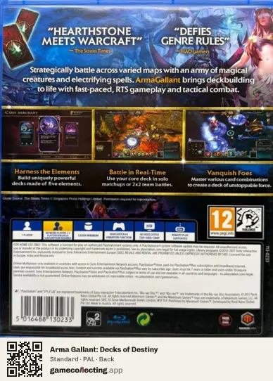Arma Gallant: Decks of Destiny PlayStation 4, PAL box back