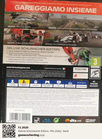 F1 2020 PlayStation 4, Italy box back