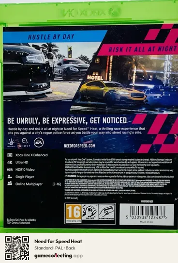 Need for Speed Heat Xbox One, PAL box back