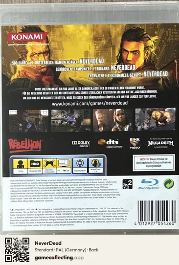 NeverDead PlayStation 3, Germany box back