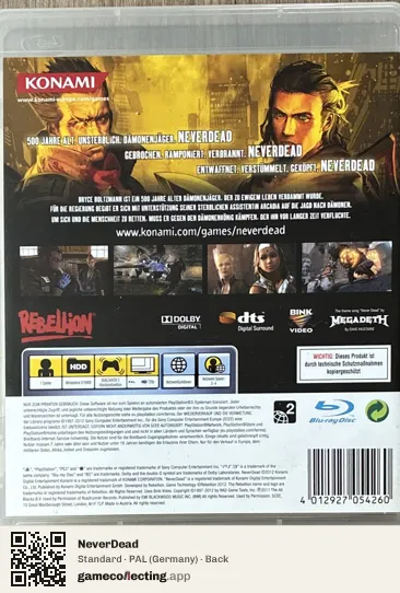NeverDead PlayStation 3, Germany box back
