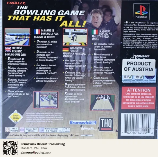 Brunswick Circuit Pro Bowling PlayStation, PAL box back