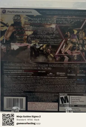 Ninja Gaiden Sigma 2 PlayStation 3, NTSC box back