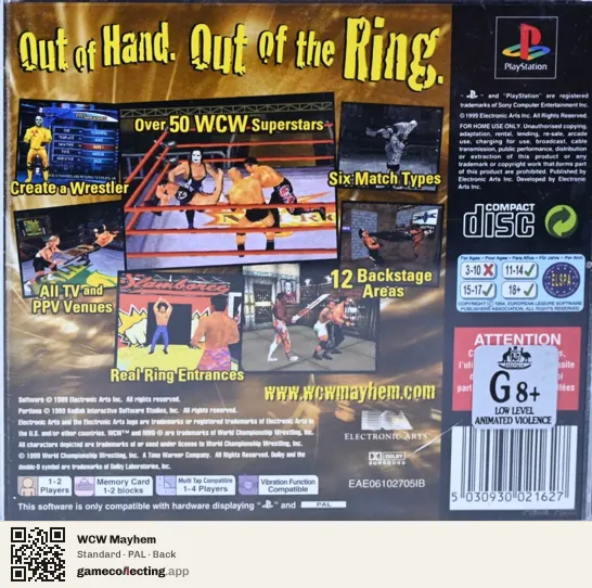 WCW Mayhem PlayStation, PAL box back