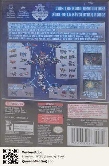 Custom Robo Nintendo GameCube, Canada box back