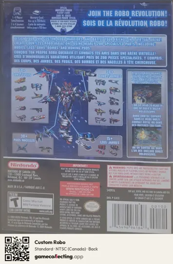 Custom Robo Nintendo GameCube, Canada box back