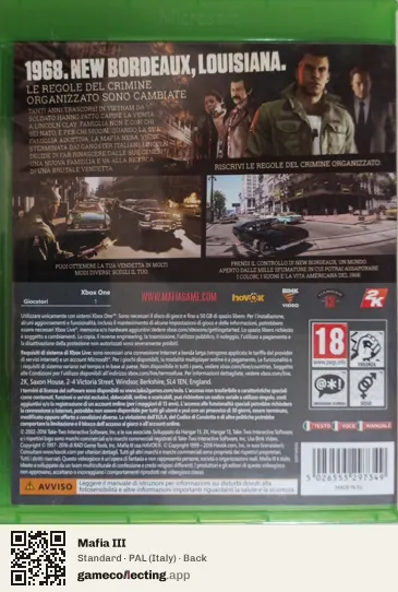 Mafia III Xbox One, Italy box back