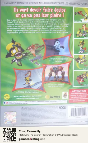 Crash Twinsanity PlayStation 2, France box back