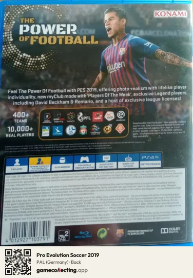 Pro Evolution Soccer 2019 PlayStation 4, Germany box back