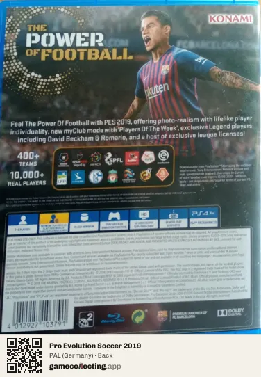Pro Evolution Soccer 2019 PlayStation 4, Germany box back