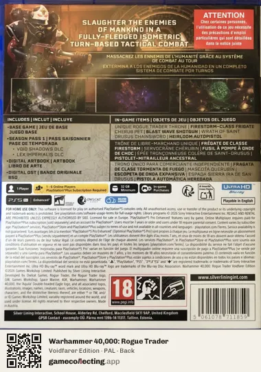 Warhammer 40,000: Rogue Trader PlayStation 5, PAL box back