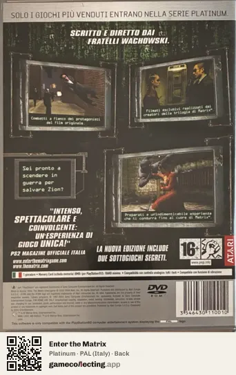 Enter the Matrix PlayStation 2, Italy box back
