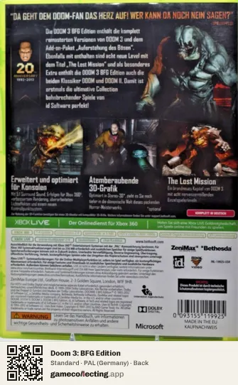 Doom 3: BFG Edition Xbox 360, Germany box back