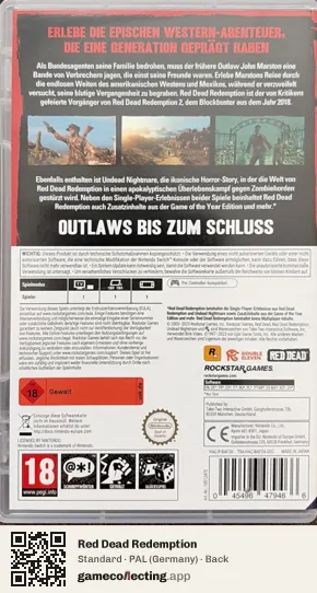 Red Dead Redemption Nintendo Switch, Germany box back