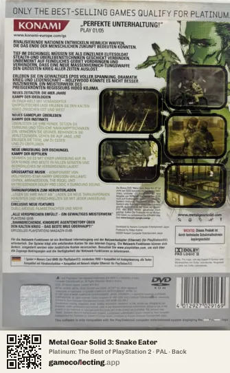Metal Gear Solid 3: Snake Eater PlayStation 2, PAL box back