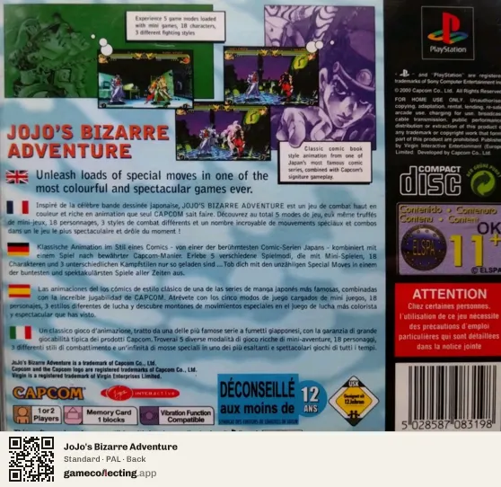 JoJo's Bizarre Adventure PlayStation, PAL box back