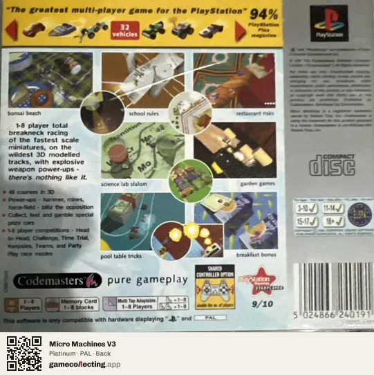 Micro Machines V3 PlayStation, PAL box back