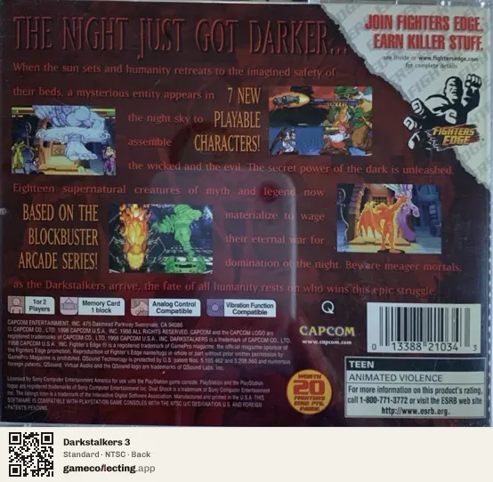 Darkstalkers 3 PlayStation, NTSC box back