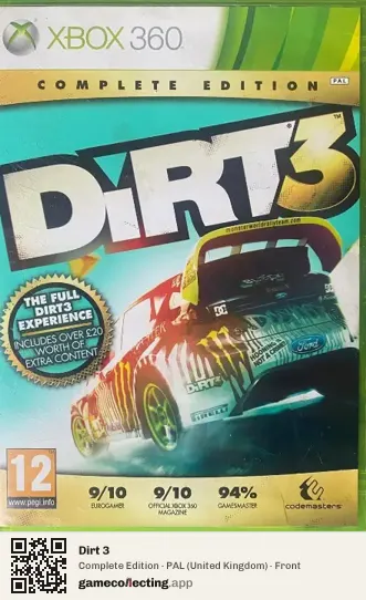Dirt 3 Xbox 360, United Kingdom box front