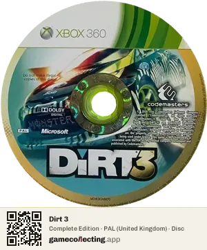 Dirt 3 Xbox 360, PAL disc