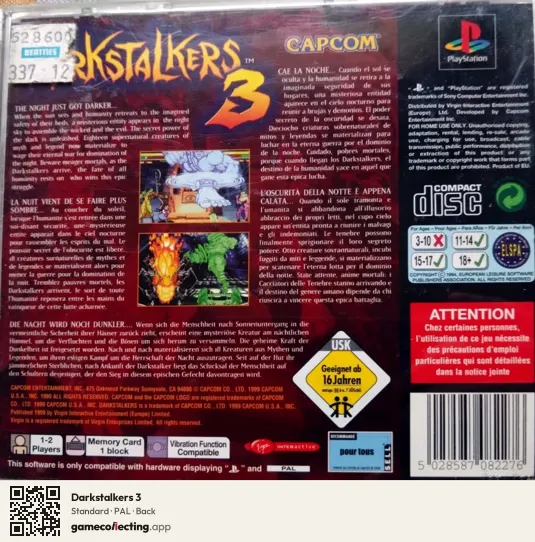 Darkstalkers 3 PlayStation, PAL box back