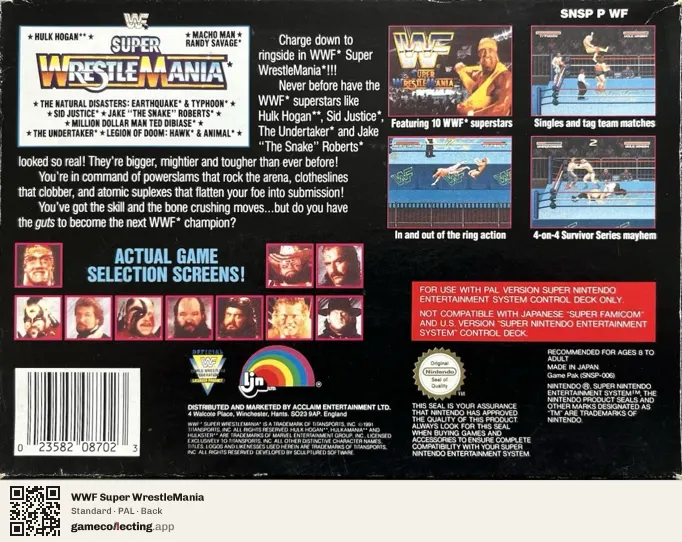 WWF Super WrestleMania Super Nintendo Entertainment System, PAL box back