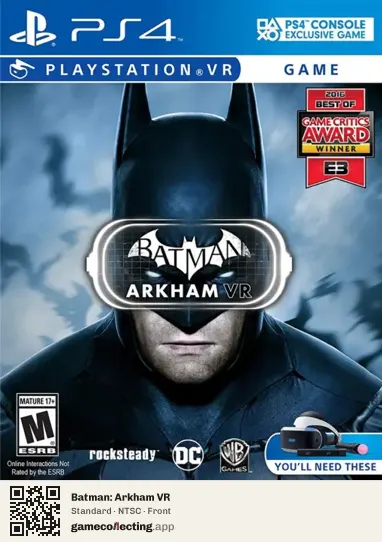 Batman: Arkham VR PlayStation 4, NTSC box front