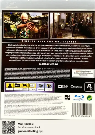 Max Payne 3 PlayStation 3, Germany box back