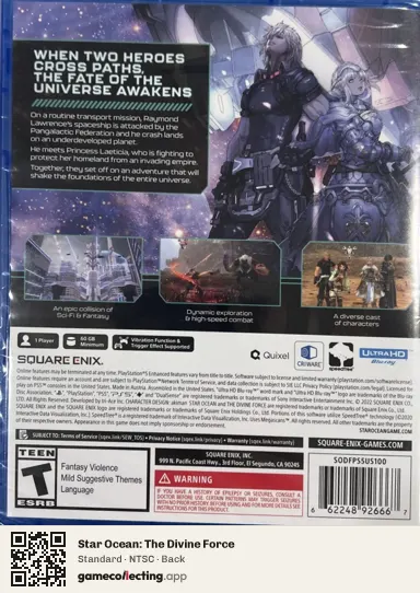Star Ocean: The Divine Force PlayStation 5, NTSC box back