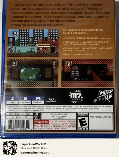 Super GunWorld 2 PlayStation 4, NTSC box back